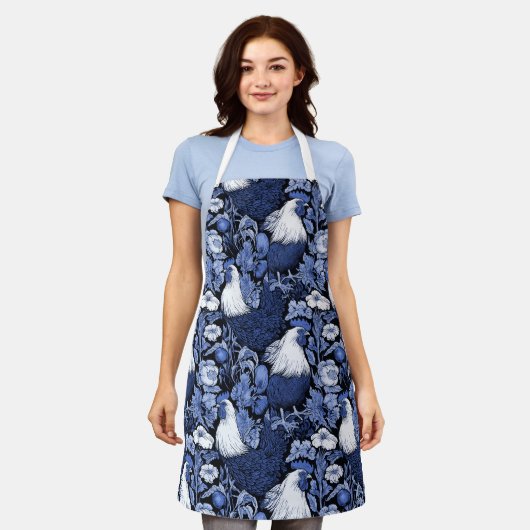 Rooters in the Garden Blue and White エプロン (着用した状態)