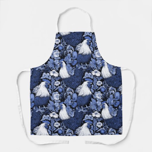 Rooters in the Garden Blue and White エプロン (正面)