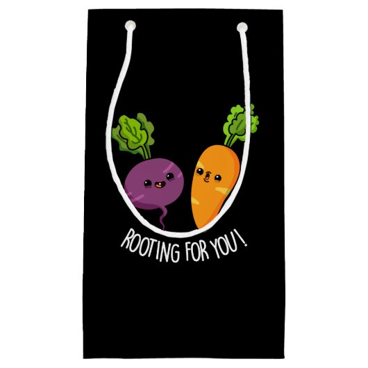 Rooting For You おもしろい Veggie Pun Dark BG スモールペーパーバッグ (正面)