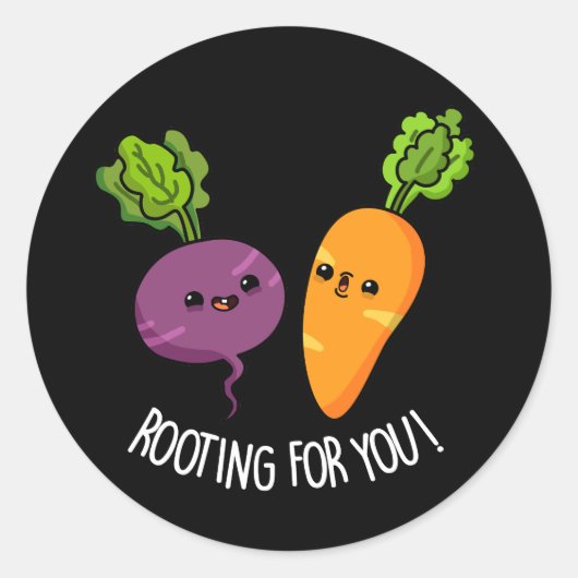 Rooting For You おもしろい Veggie Pun Dark BG ラウンドシール (正面)