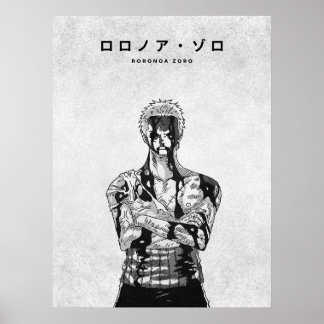 Roronoa Zoro One Piece Minimalist Manga ポスター