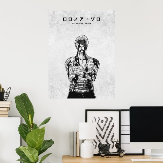 Roronoa Zoro One Piece Minimalist Manga ポスター (ホームオフィス)