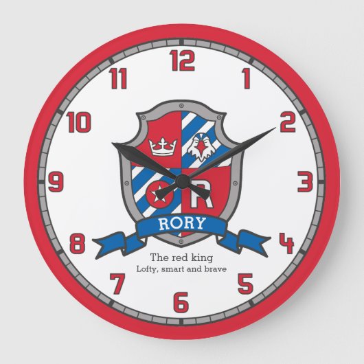 Rory 男子の名前の意味 紋章 騎士 シールド ラージ壁時計 (正面)
