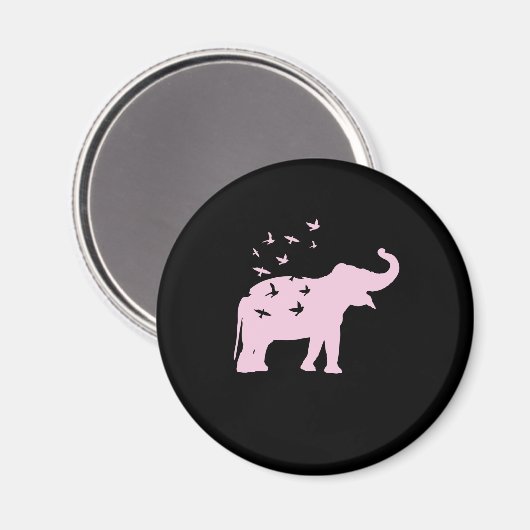 rosa Elefant mit Vögel マグネット (正面/裏面)