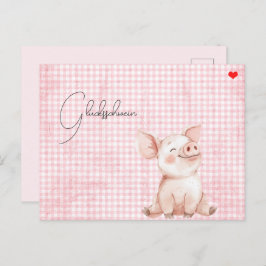 rosa Glücksschwein-Karte Postcard Postkarte ポストカード