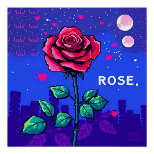 Rosa pixelada estilo retro ポスター (正面)