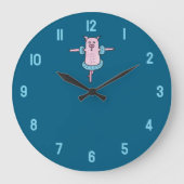 Rosa Schwein geht schwimmen ラージ壁時計 (正面)