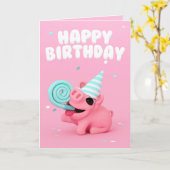 Rosa the Pig Happy Birthday card カード (黄色い花)