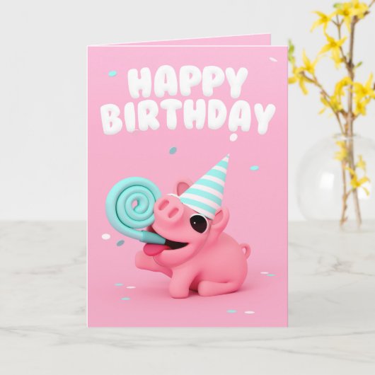 Rosa the Pig Happy Birthday card カード (黄色い花)