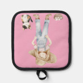 Rosa Topflappen mit Mädchen und Katze 鍋敷き (正面)