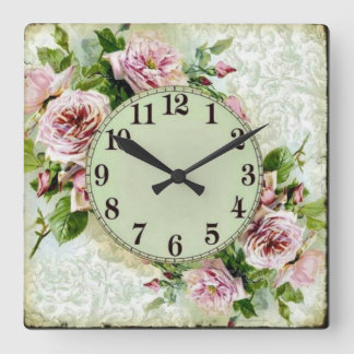 Rosas en fondo Verde スクエア壁時計