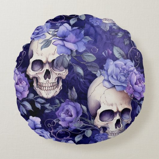 Rosas violetas con calaveras ラウンドクッション (正面)