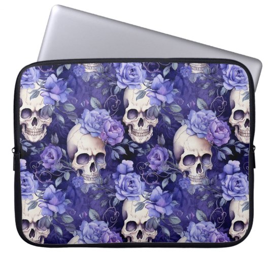 Rosas violetas con calaveras ラップトップスリーブ (正面)