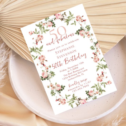 Rose 50 & Fabulous 50th Birthday Garden Tea Party 招待状