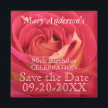 Rose 90th Birthday Celebrate Save the date magnet マグネット<br><div class="desc">Floral photograph of a red blooming rose with a slight blur for adding softness to the picture. Design on square magnet for 90th Birthday Save the Date date and name to customize. You can easily change text (font, color, size and position) by clicking the personalize or customize button. Matching Birthday...</div>