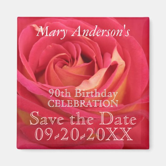 Rose 90th Birthday Celebrate Save the date magnet マグネット (正面)