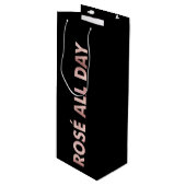 ROSE ALL DAY文字インフェイクピンクフォイルオンブラック ワインギフトバッグ (正面アングル)