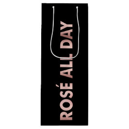 ROSE ALL DAY文字インフェイクピンクフォイルオンブラック ワインギフトバッグ