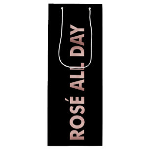 ROSE ALL DAY文字インフェイクピンクフォイルオンブラック ワインギフトバッグ