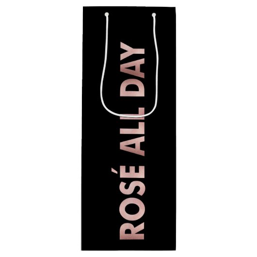 ROSE ALL DAY文字インフェイクピンクフォイルオンブラック ワインギフトバッグ (正面)