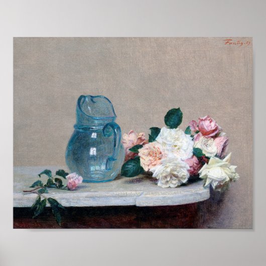 Rose and Glass Jug, Henri Fantin-Latour ポスター (正面)