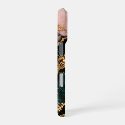 rose and gold and dark green glitter marble iPhoneケース (右側面)