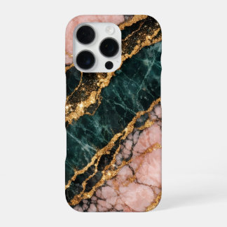 rose and gold and dark green glitter marble iPhone 16 proケース