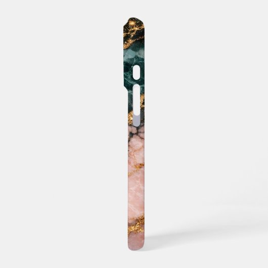 rose and gold and dark green glitter marble iPhoneケース (左側面)