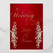 Rose Arc Borders & Calligraphy - Red 箔招待状 (正面)