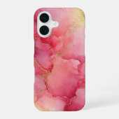 Rose Bloom – ピンクの水彩画とゴールドのスマホケース iPhone 16ケース (裏面)