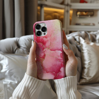 Rose Bloom – ピンクの水彩画とゴールドのスマホケース iPhone 16ケース