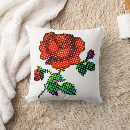 Rose Bloom Halftone Fine Art クッション (ブランケット)