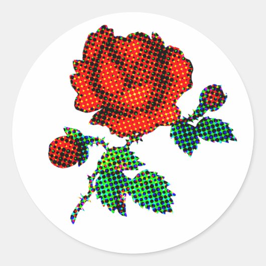 Rose Bloom Halftone Fine Art ラウンドシール (正面)