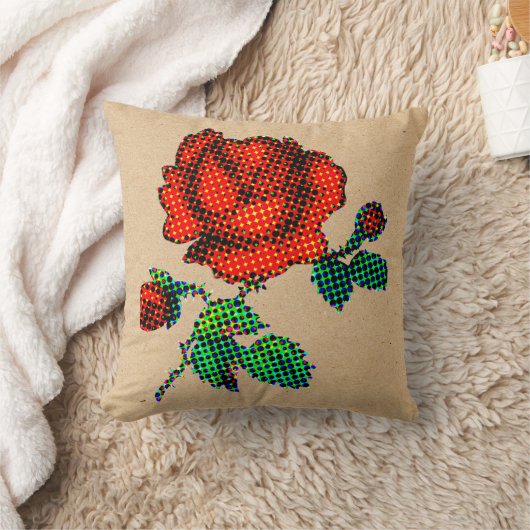 Rose Bloom Halftone on Brown Paper Fine Art クッション (ブランケット)