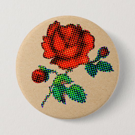 Rose Bloom Halftone on Brown Paper Fine Art 缶バッジ (正面)