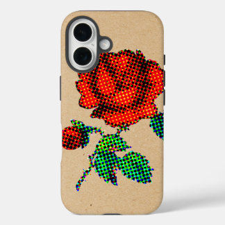Rose Bloom Halftone on Brown Paper Fine Art iPhone 16ケース