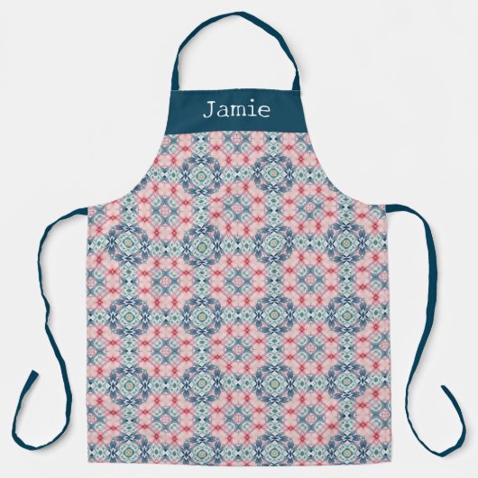 Rose, Blue and Green Pattern Personalized Name  エプロン (正面)