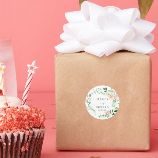 rose blush flower watercolor  ラウンドシール (パーティー)