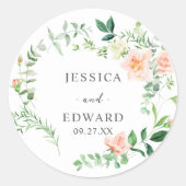 rose blush flower watercolor  ラウンドシール (正面)