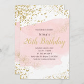 Rose-blush watercolor stroke with gold sparkle 招待状 (正面/裏面)