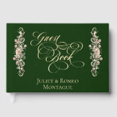 Rose Border & Heart Monogram - Emerald Guest Book ゲストブック (正面)