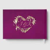 Rose Border & Heart Monogram - Plum Guest Book ゲストブック (裏面)