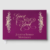 Rose Border & Heart Monogram - Plum Guest Book ゲストブック (正面)
