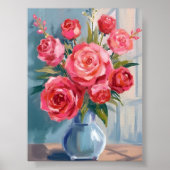 Rose Bouquet | 赤い花の花瓶 水彩の花 ポスター (正面)