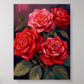 Rose Bouquet | Red Floral Watercolor Painting ポスター (正面)