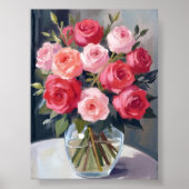 Rose Bouquet | Red Floral Watercolor Painting ポスター (正面)