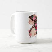 Rose Braided Hair Floral Tee for Women コーヒーマグカップ (正面左)