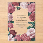 Rosé Clay, Terra Pink & Peony Smoke Floral Wedding アクリル招待状 (正面)