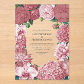 Rosé Clay, Terra Pink & Peony Smoke Floral Wedding アクリル招待状 (正面)