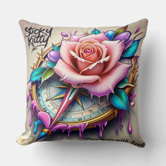 "Rose Compass: A Symbol of Love and Bliss" クッション (正面)
